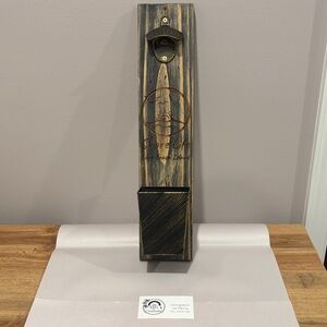 Handmade Wooden Wall-Mounted Bottle Opener with Cap Catcher